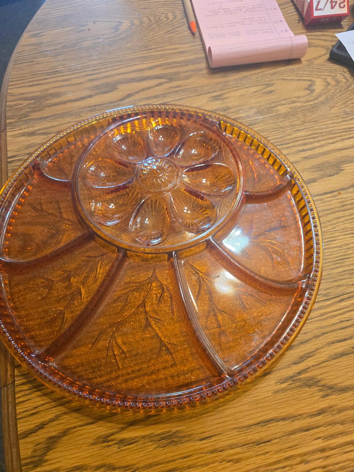 amber Indian deviled egg and relish tray
