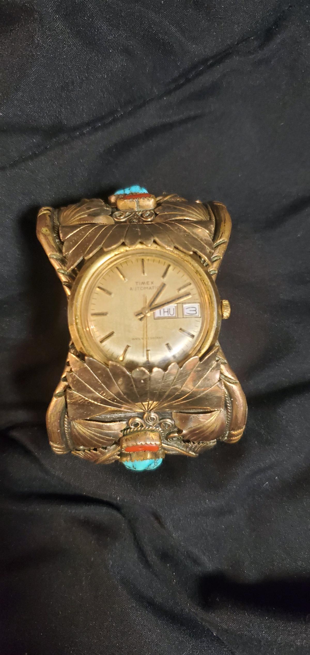 1970s Navajostyle 12KGF Leaf Watch Cuff