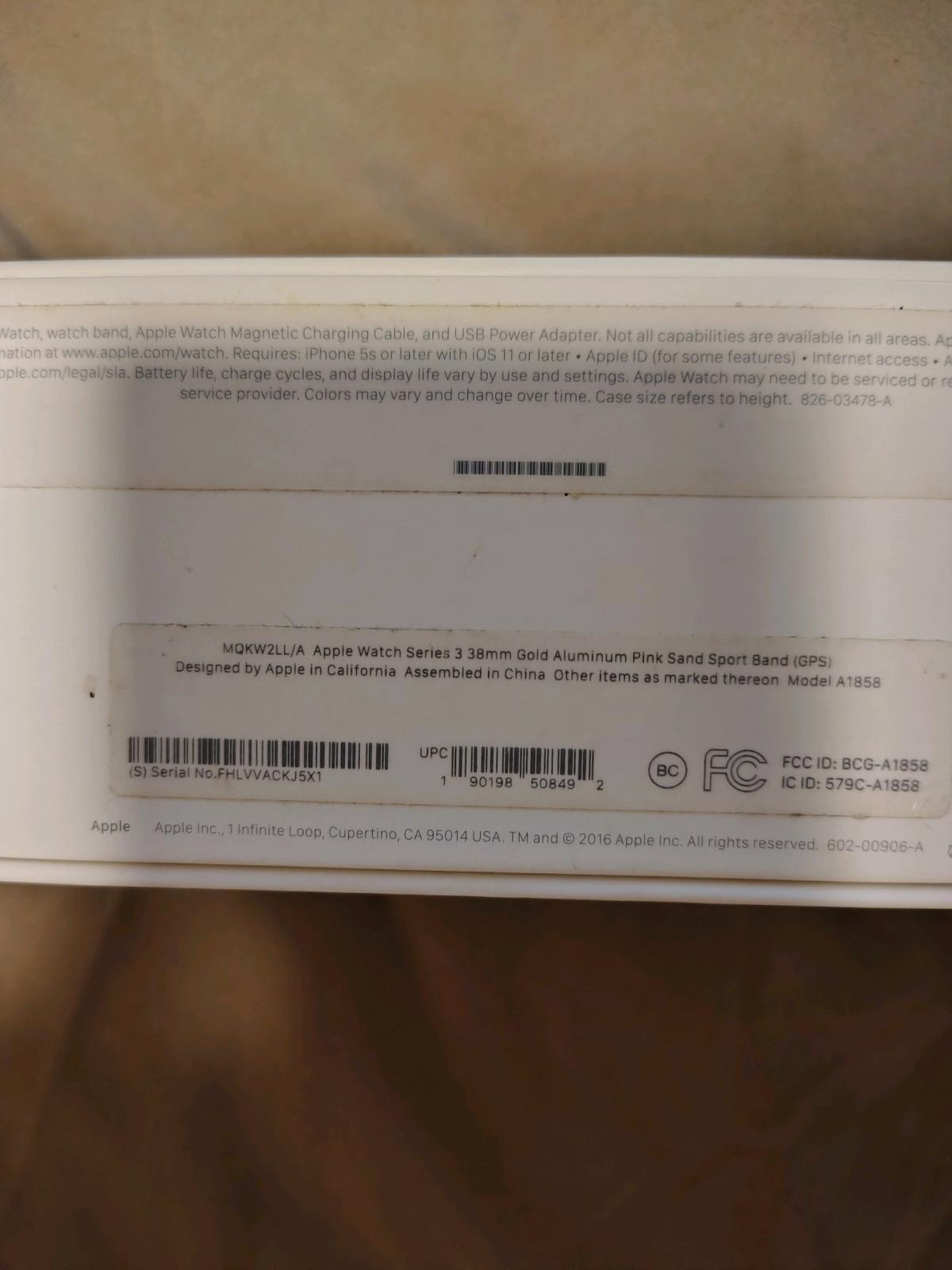 Apple Watch Series 3 38mm Empty Box Gold Aluminum  Pink Band