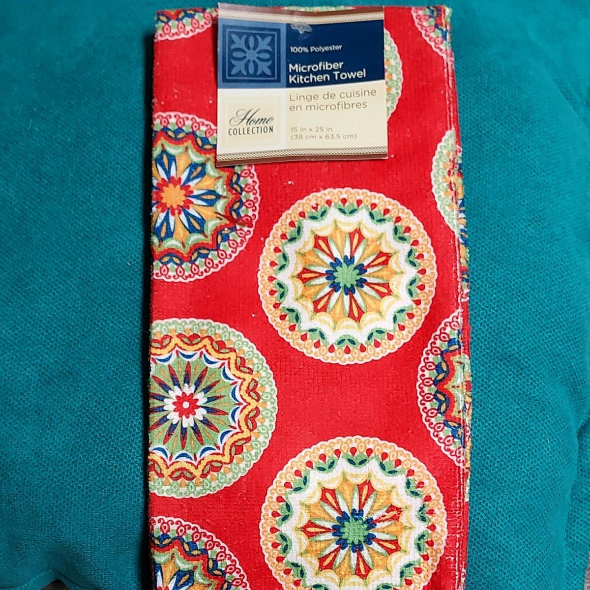 Home Collection Microfiber Kitchen Towel Red Geometric 15x25