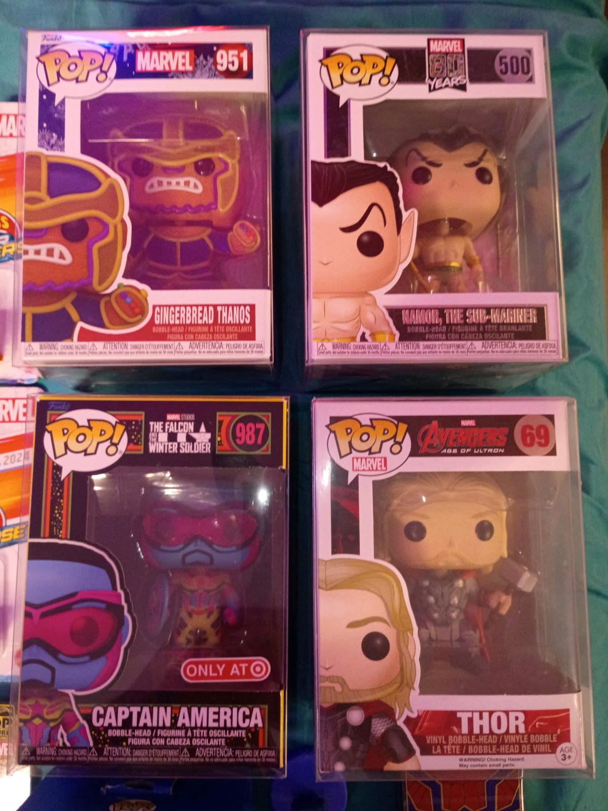 misc marvel funkos and hotwheels