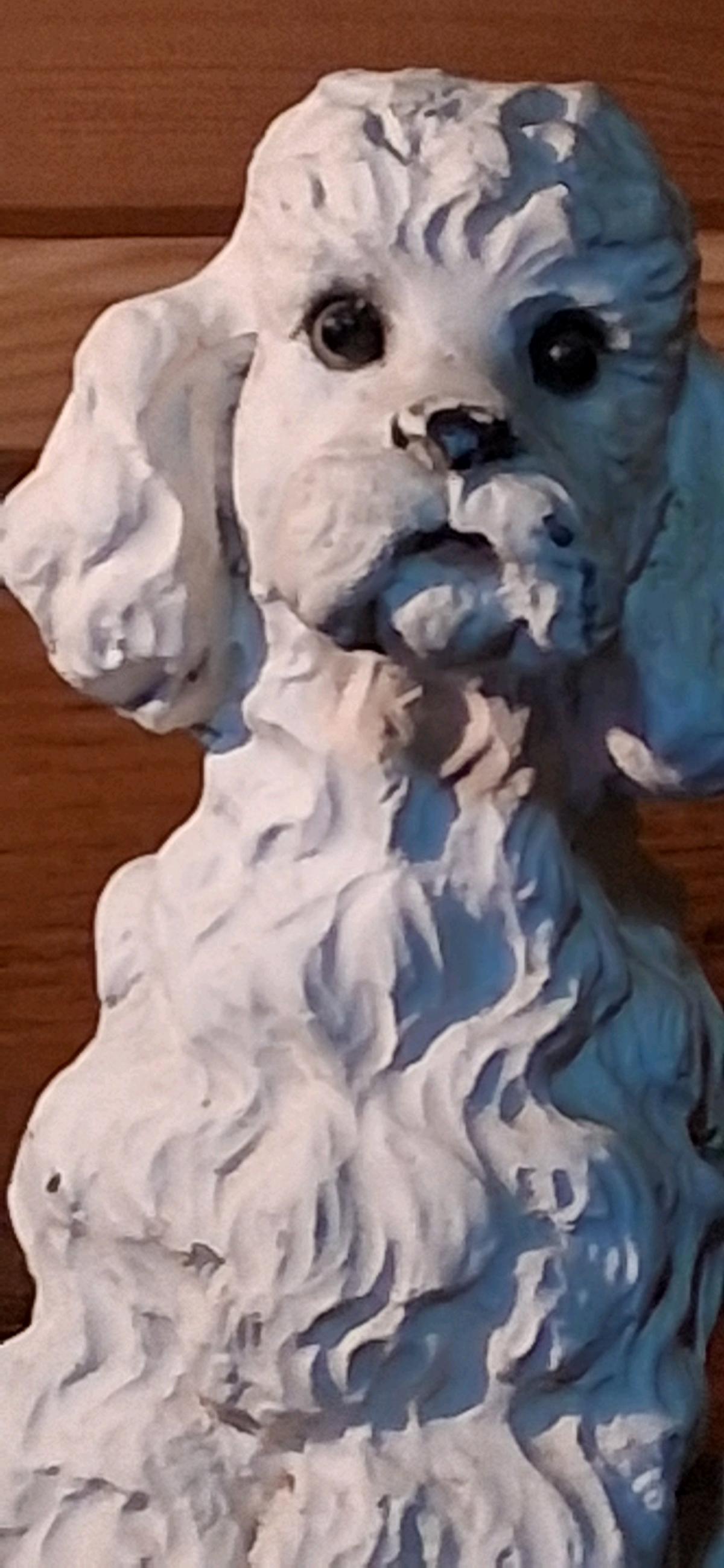 Vintage White Chalkware Poodle Dog Statues