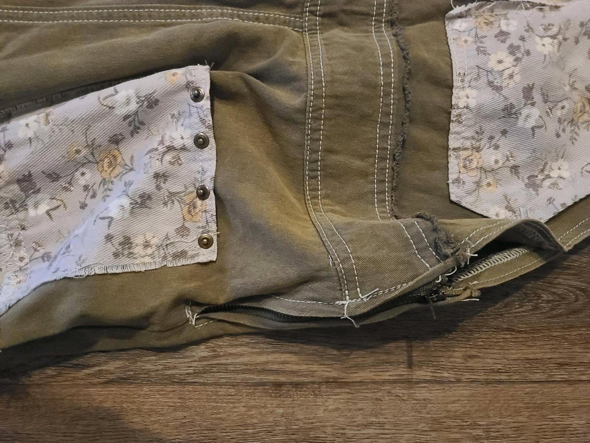 POL Overalls Womens L Green Patchwork Embroidered Wide Leg F