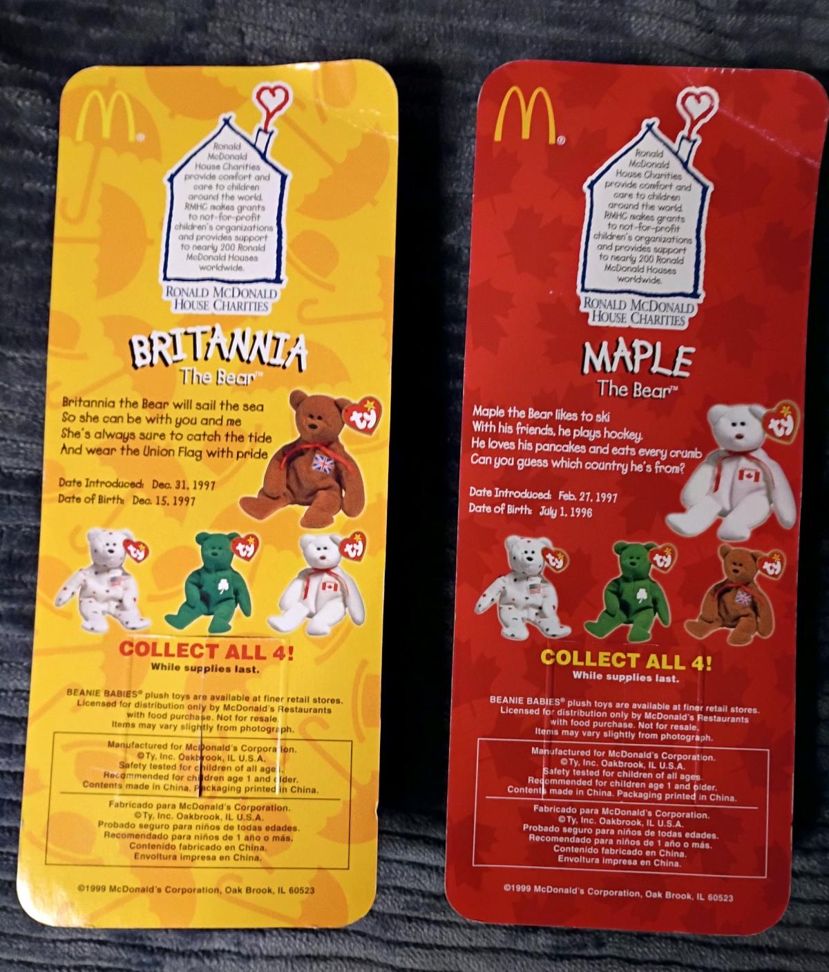 set of four McDonalds beanie babies bears around the world