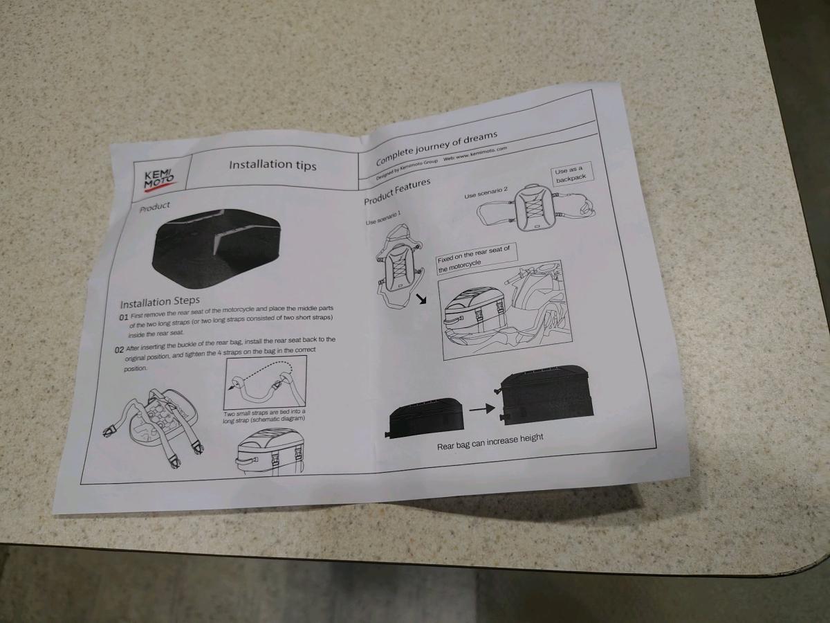 New motorcycle tail bag with rain cover