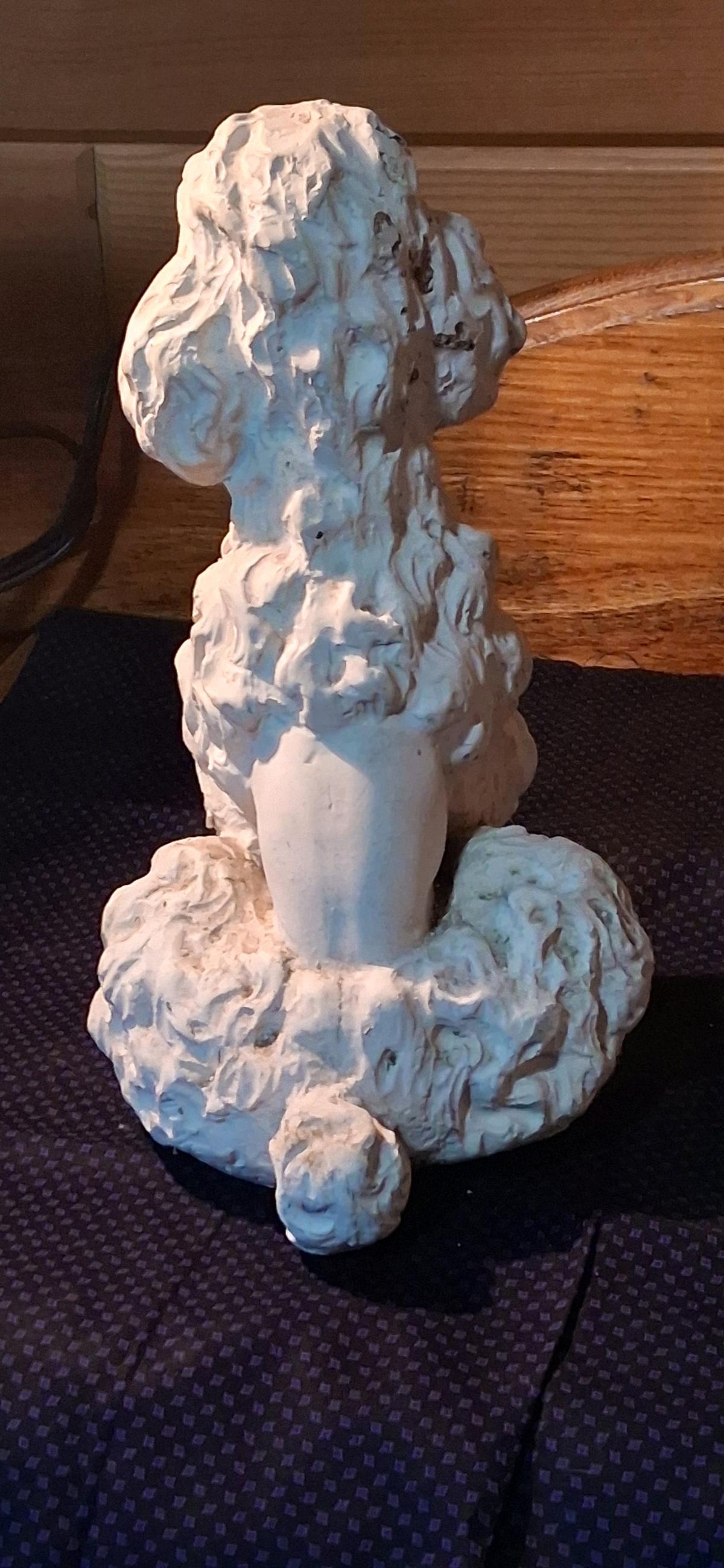 Vintage White Chalkware Poodle Dog Statues