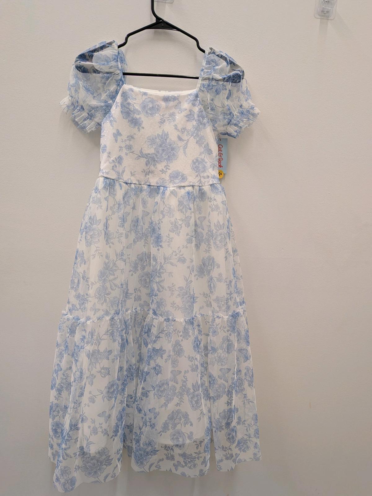 Cat  Jack Floral Tulle Dress Blue White Size L 1012