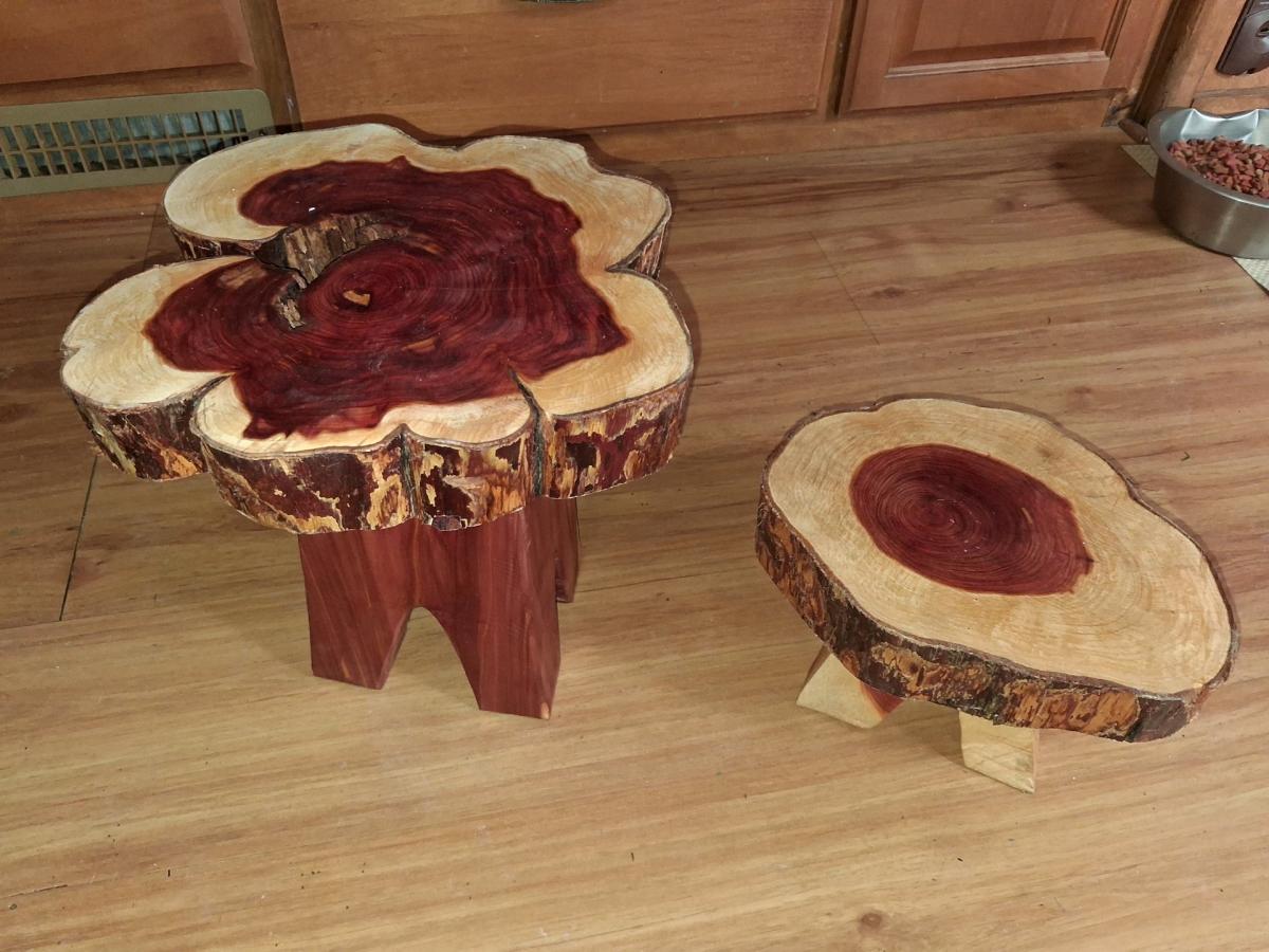 Handcrafted cedar footstools