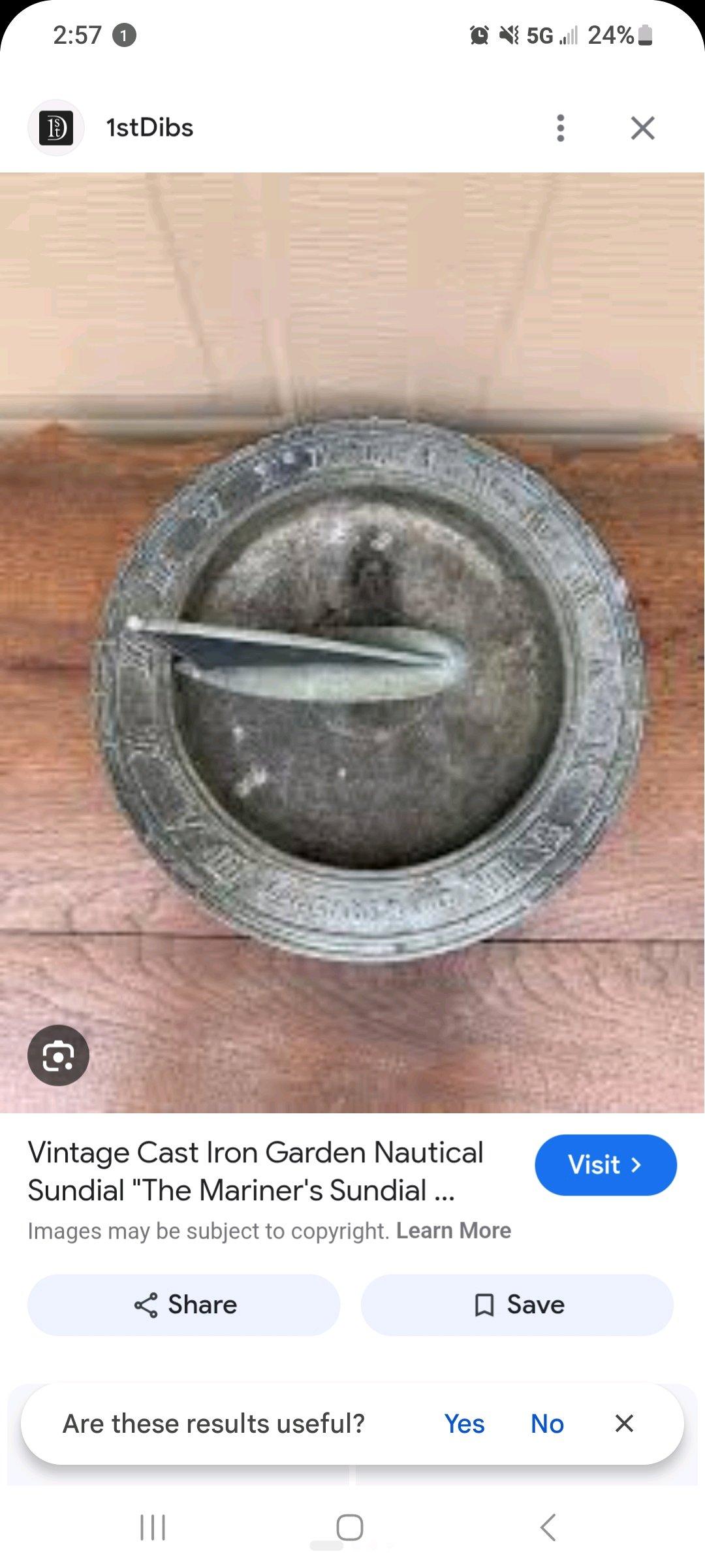 Vintage Cast Iron Garden Nautical Sundial with Sail Boat Tem