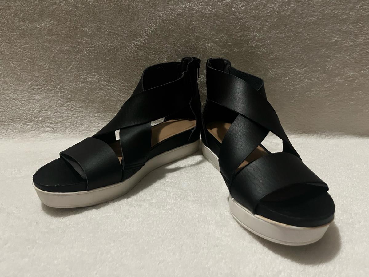 Womens Black CrissCrossStrap Wedge Sandals with Back Zipper