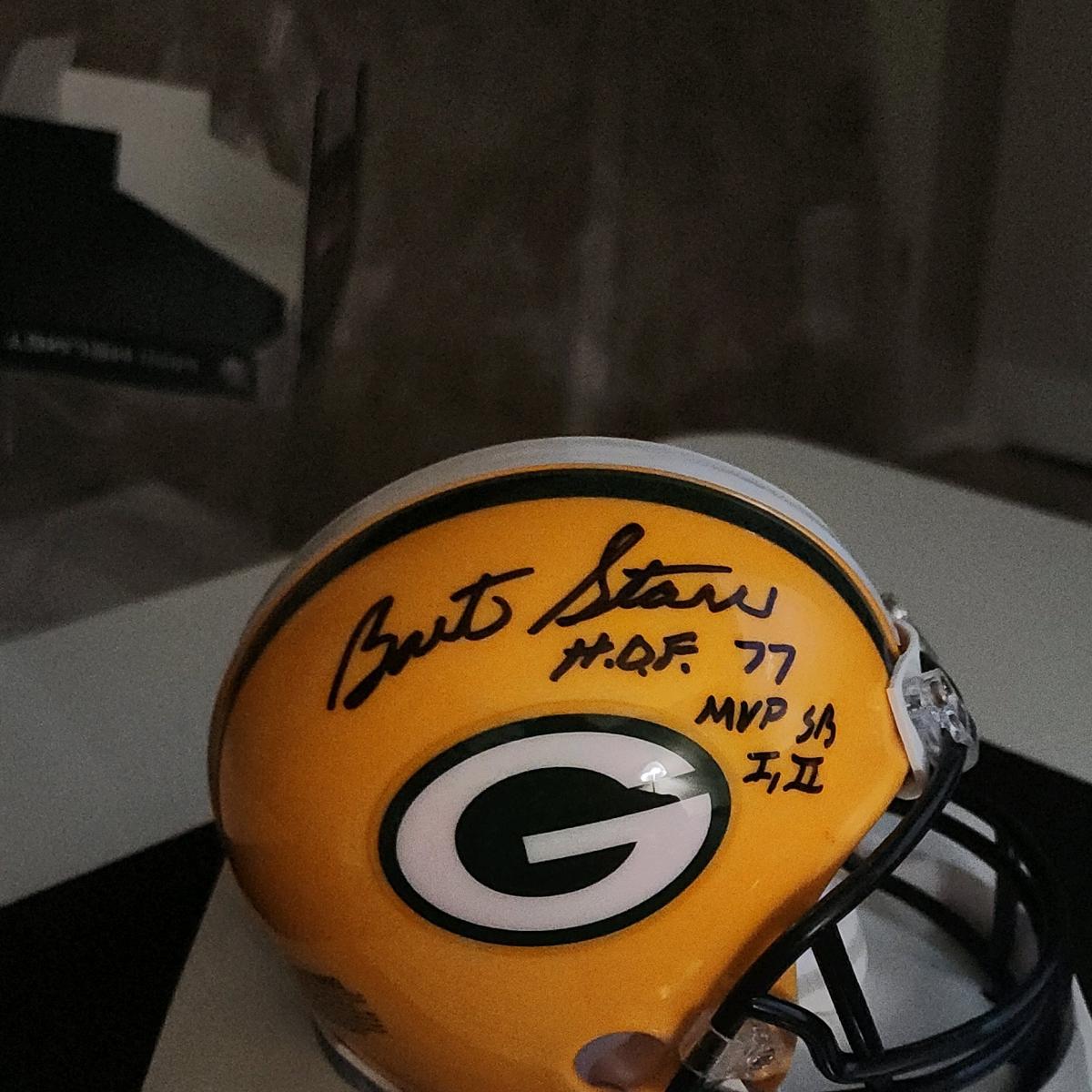 Bart Starr SB I and II MVP autographed mini helmet