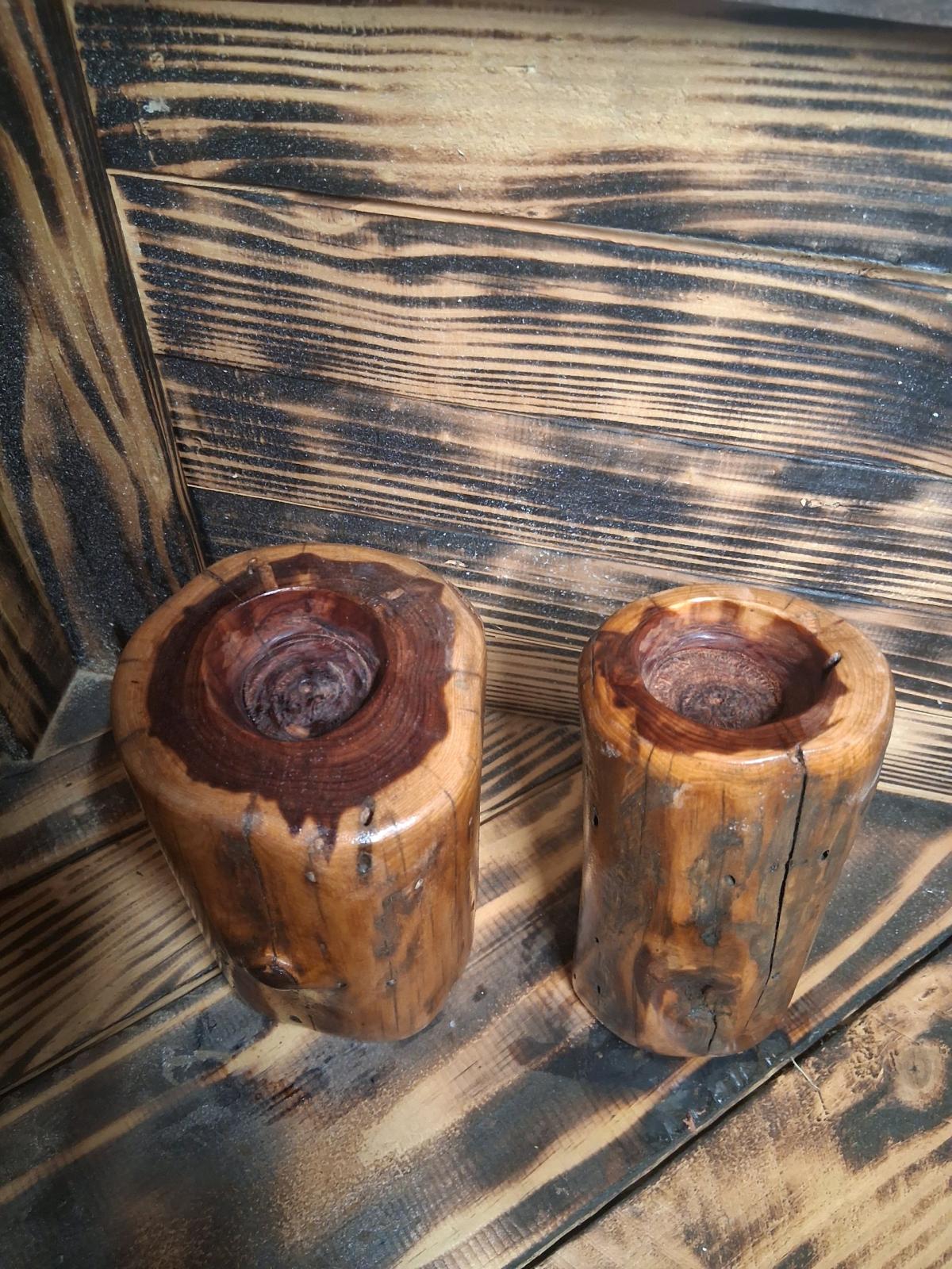 handcrafted tea light or candle cedar stand sold in pairs