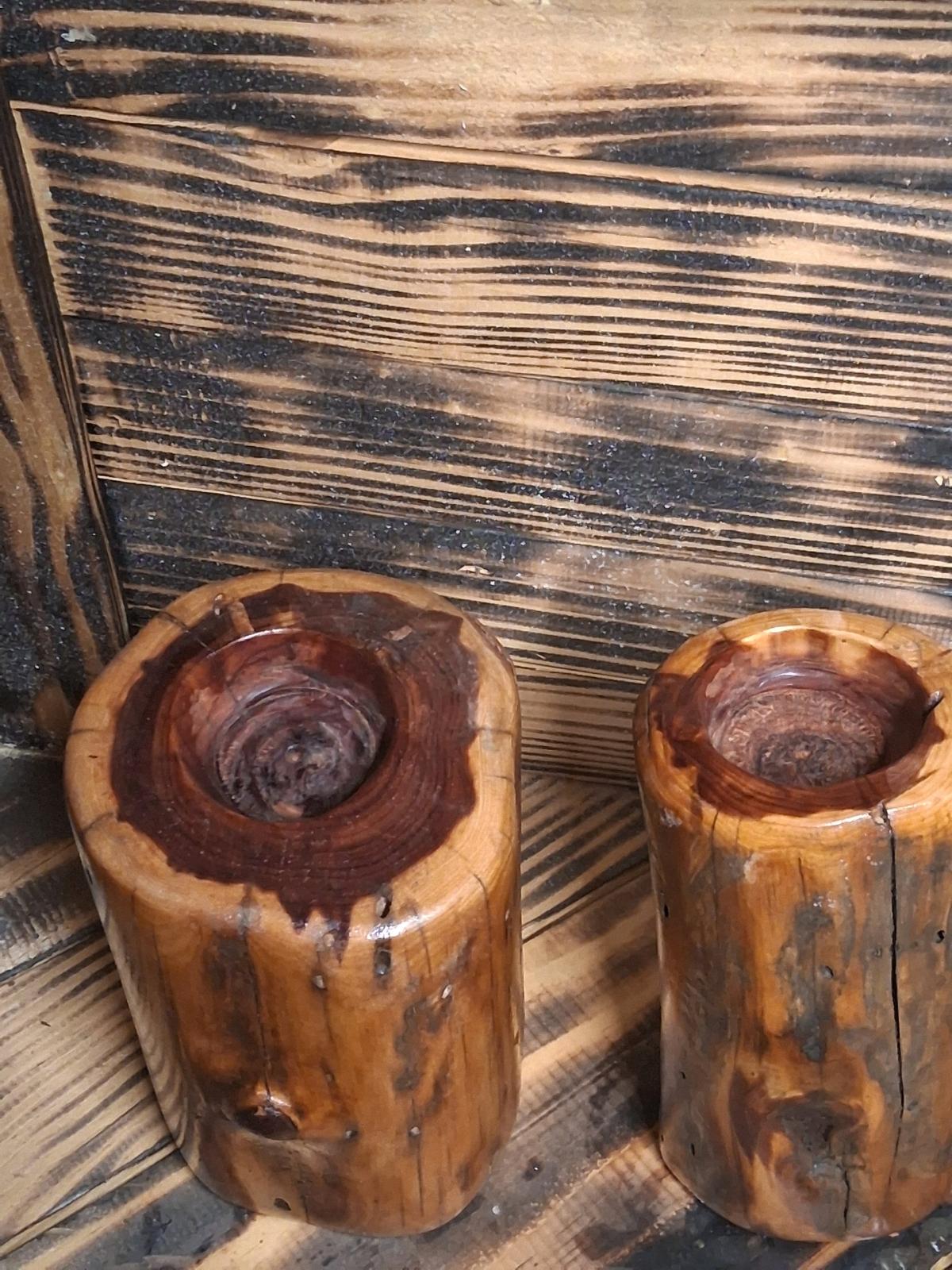 handcrafted tea light or candle cedar stand sold in pairs