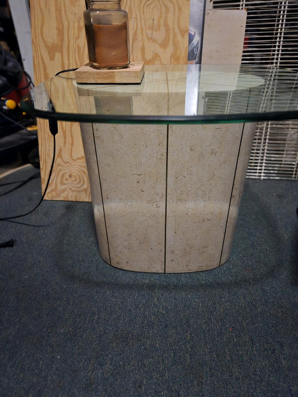Glass top tavertine coffee and side table set