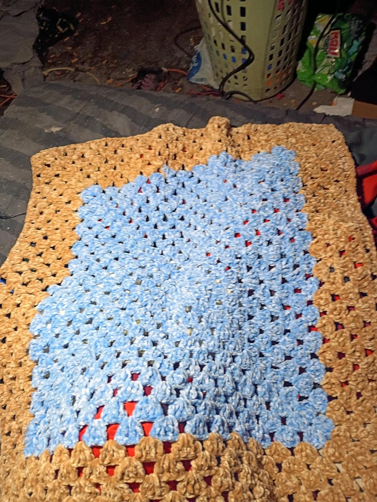 Brown and Blue Crib or stroller blanket