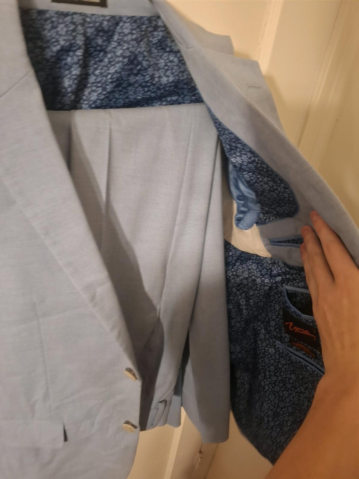 blue suit jacket and pants from egaras