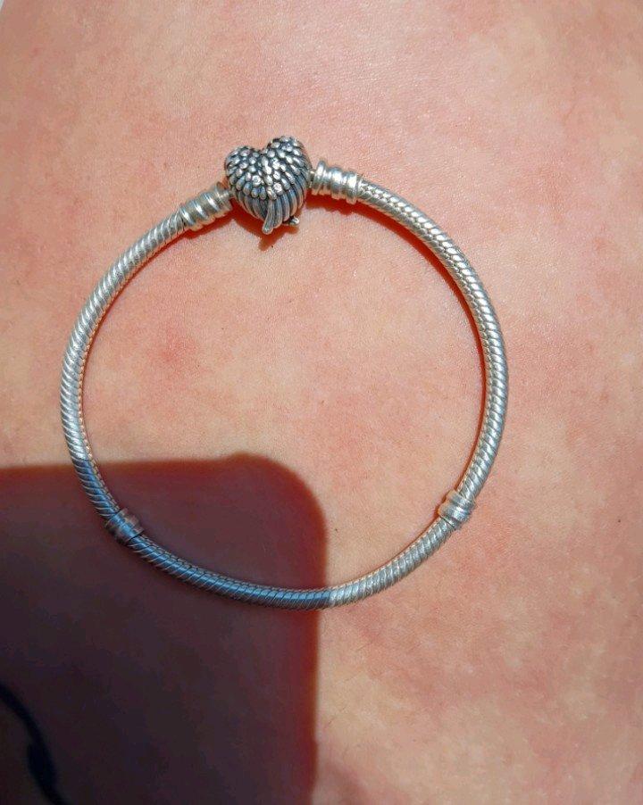 Pandora Heart Wings Clasp Snake Chain Bracelet