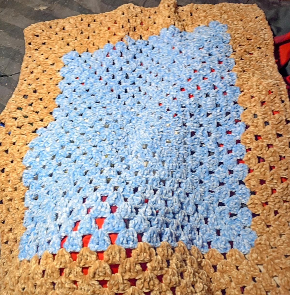 Brown and Blue Crib or stroller blanket