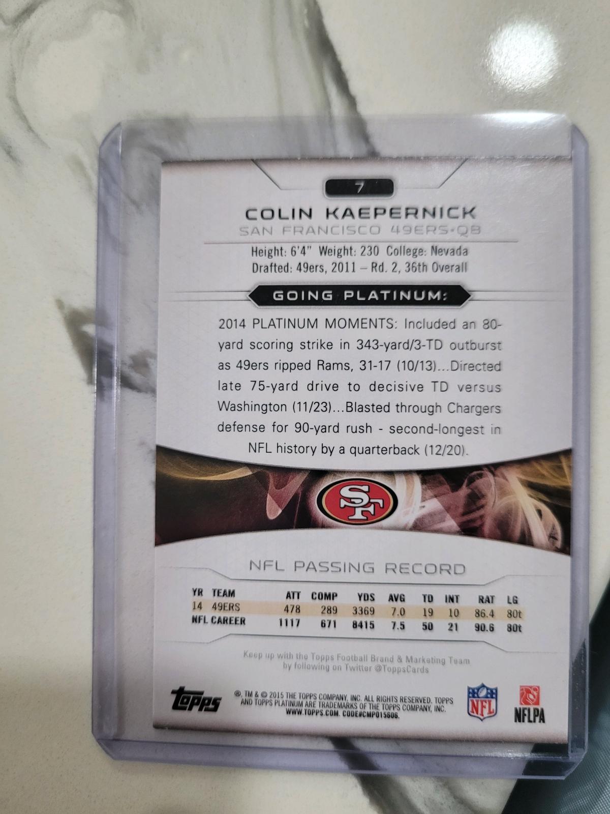 2015 Topps Platinum Colin Kaepernick Card