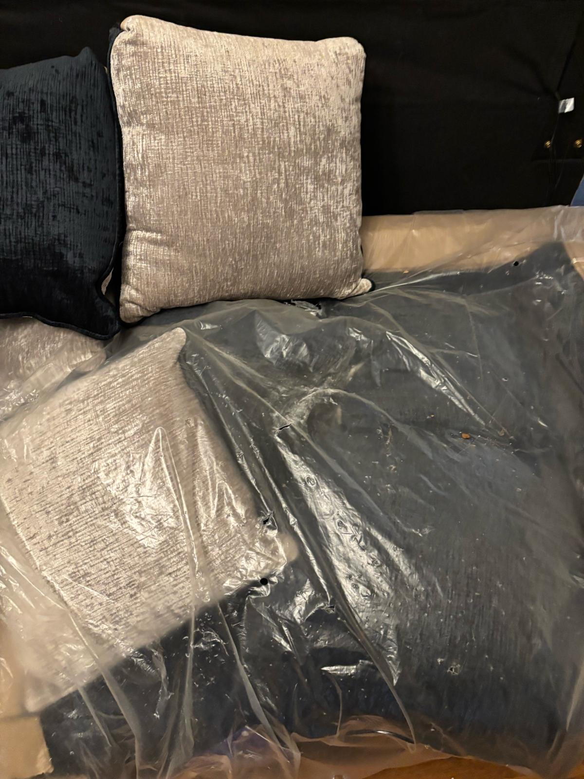 grey and navy loveseat