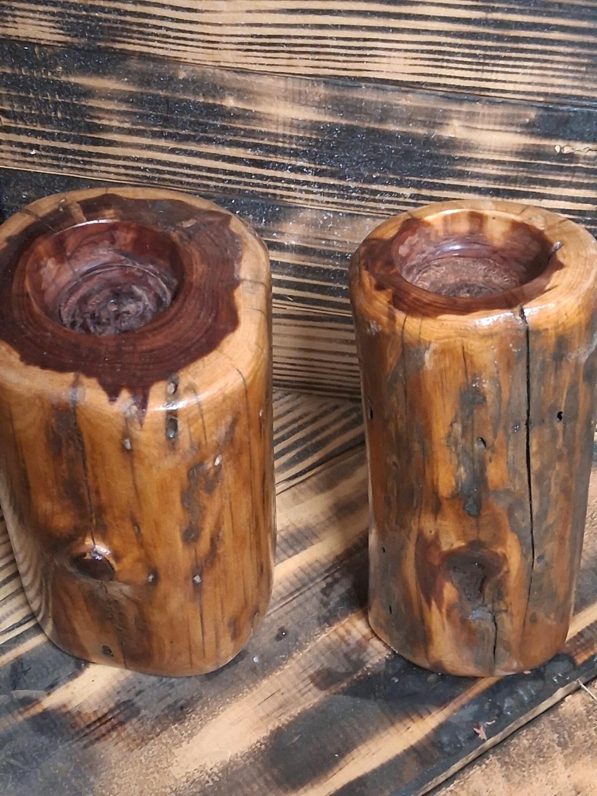 handcrafted tea light or candle cedar stand sold in pairs