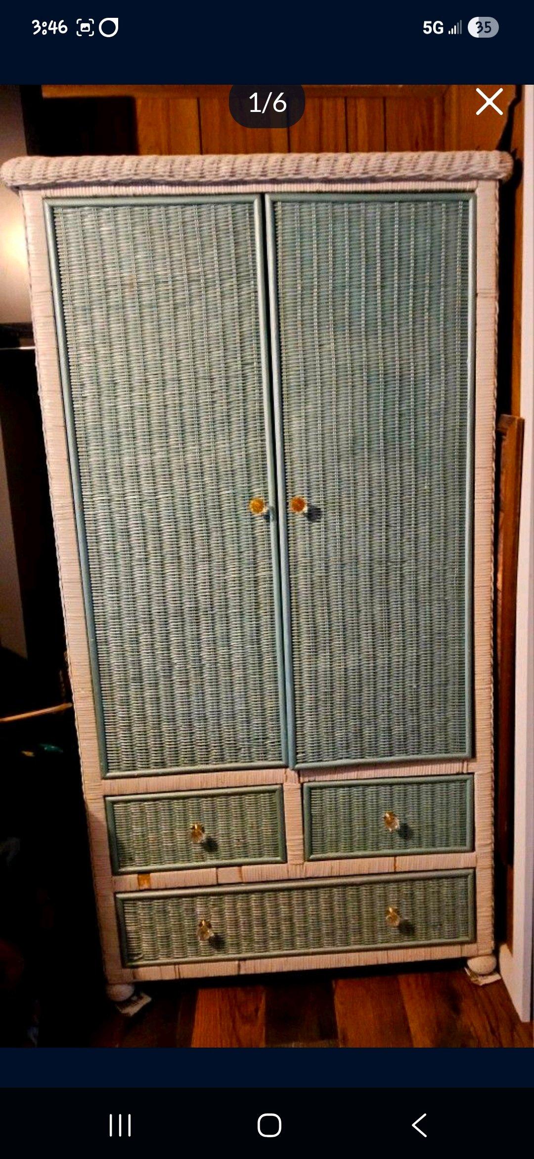 Wicker freestanding wardrobe closet