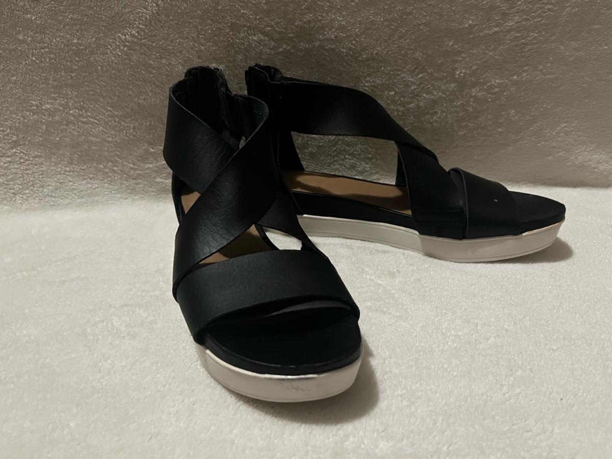 Womens Black CrissCrossStrap Wedge Sandals with Back Zipper