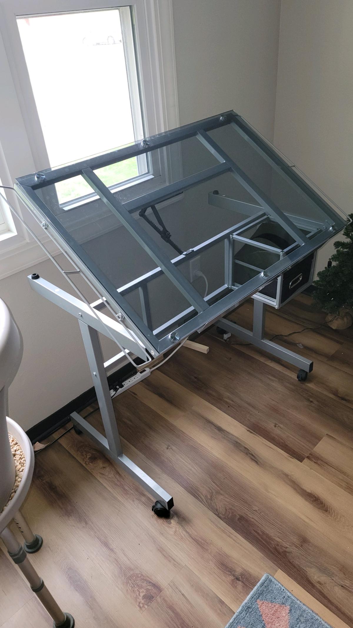 Glass Top Desk Arts Crafts Drafting Drawing Easy adjustable
