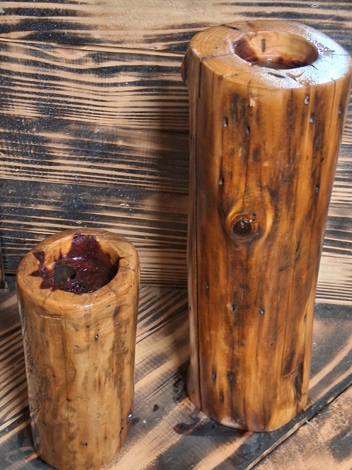 handcrafted tea light or candle cedar stand sold in pairs