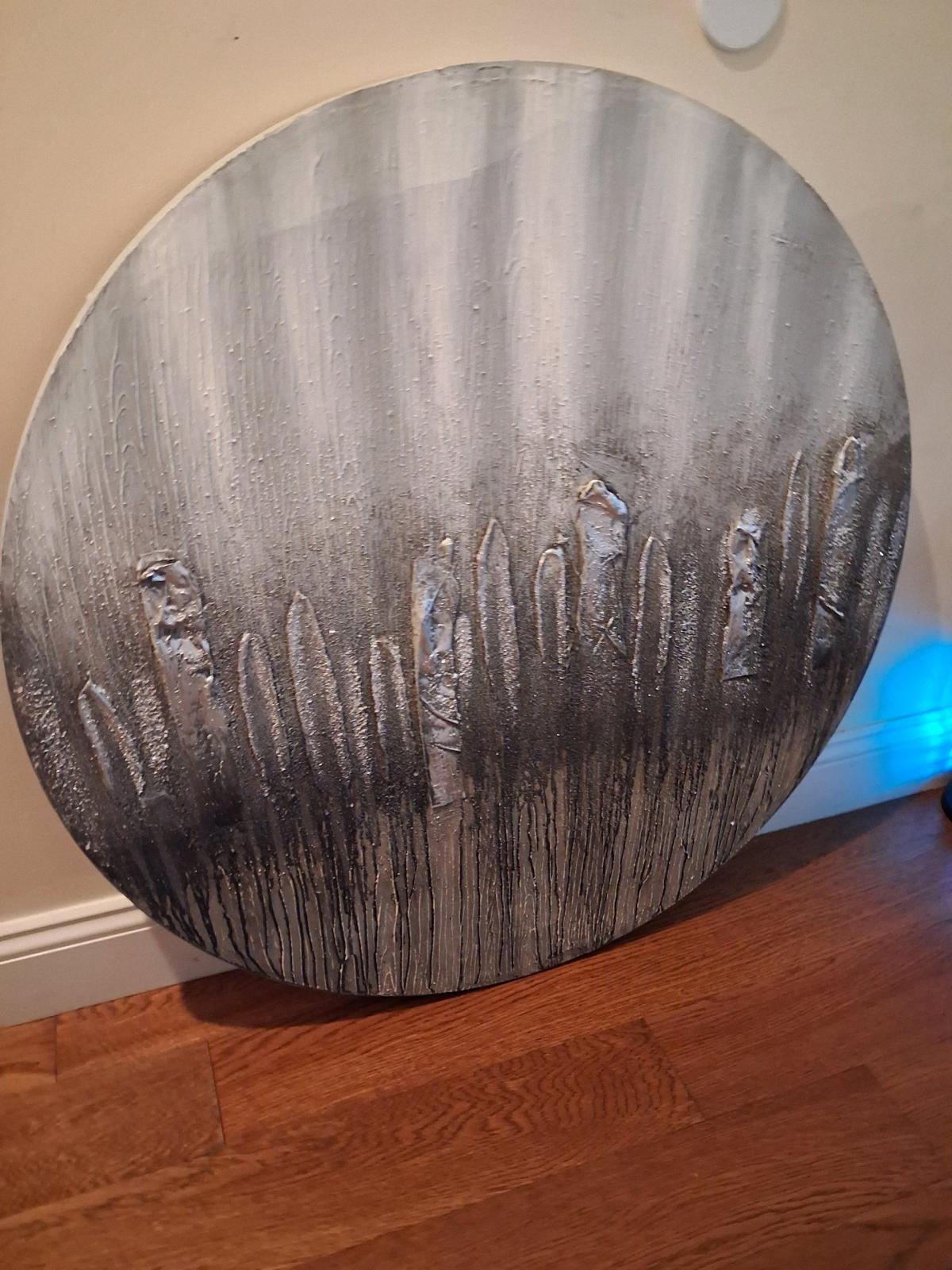 Circular Silver Abstract Textured Painting
