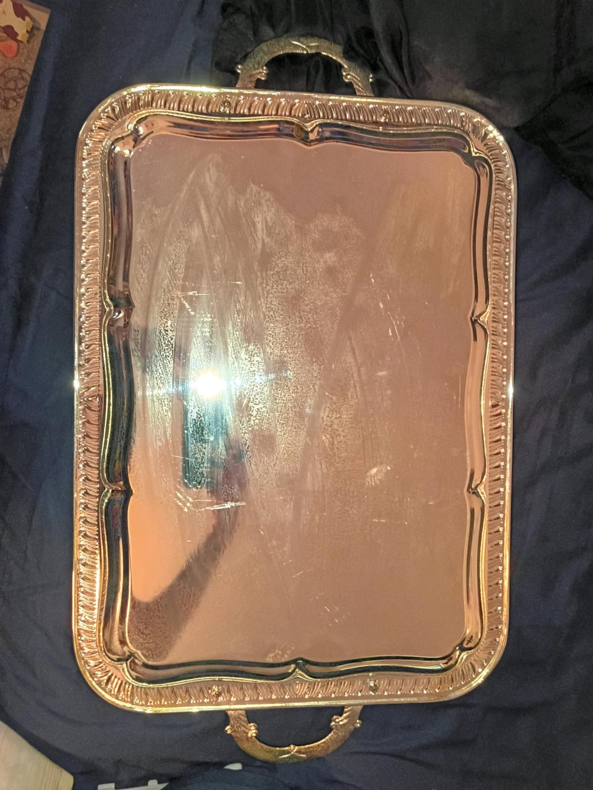 Vintage Silver Plated Serving Tray  Ornate Handled  Footed