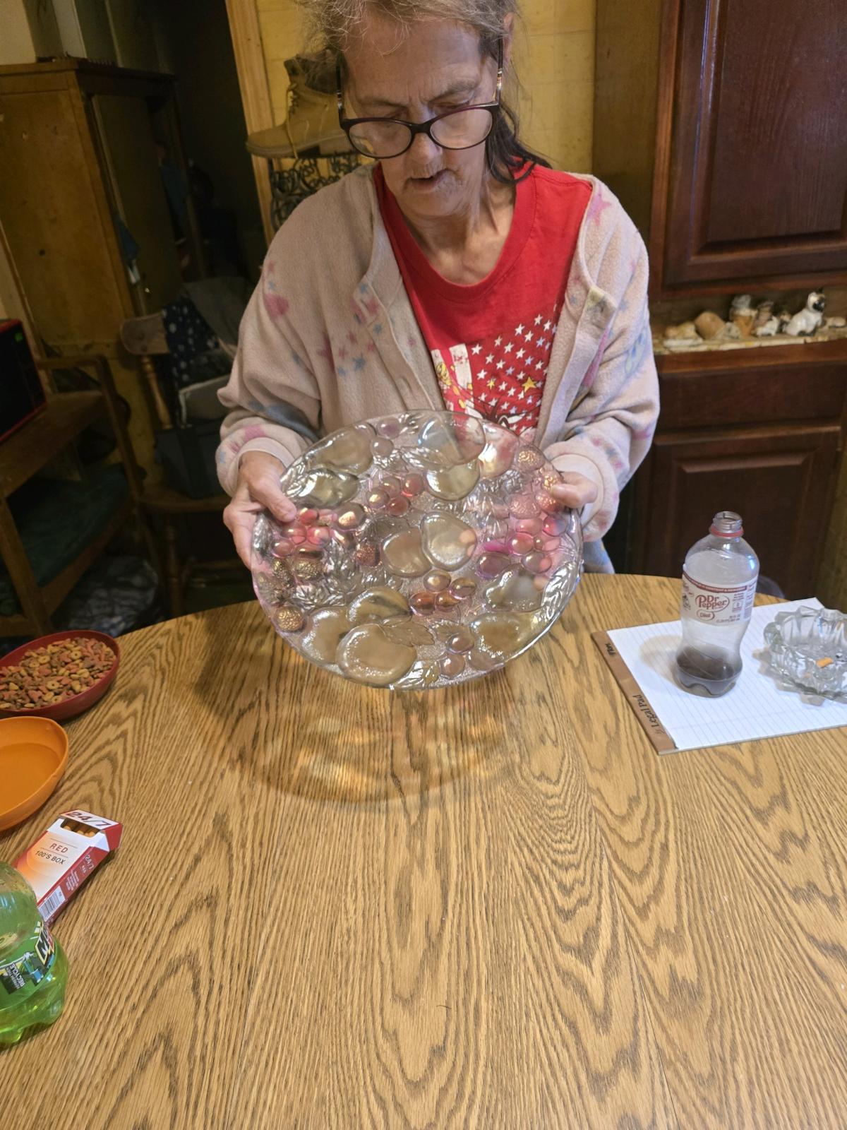 glass plate with decorative stones