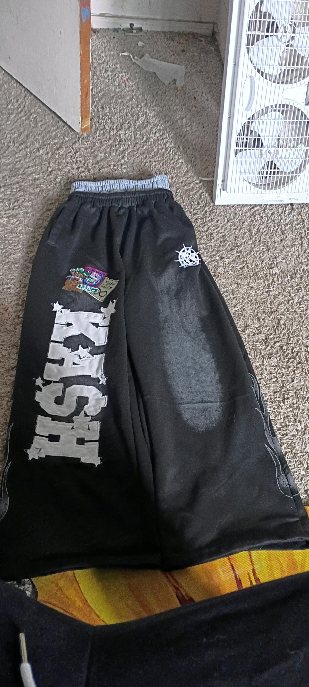 black and grey Kash print sweatpants
