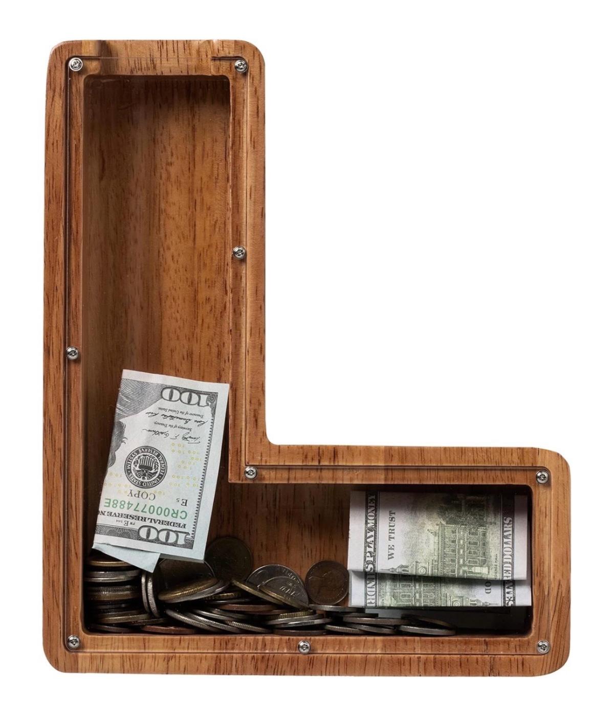 Letter L Wooden Coin Bank