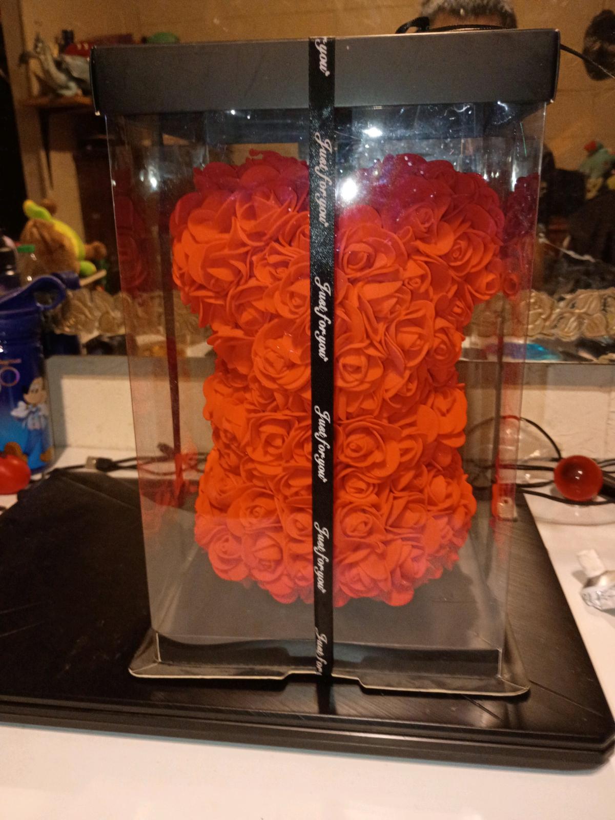 red and white artificial rose teddy bear gift set