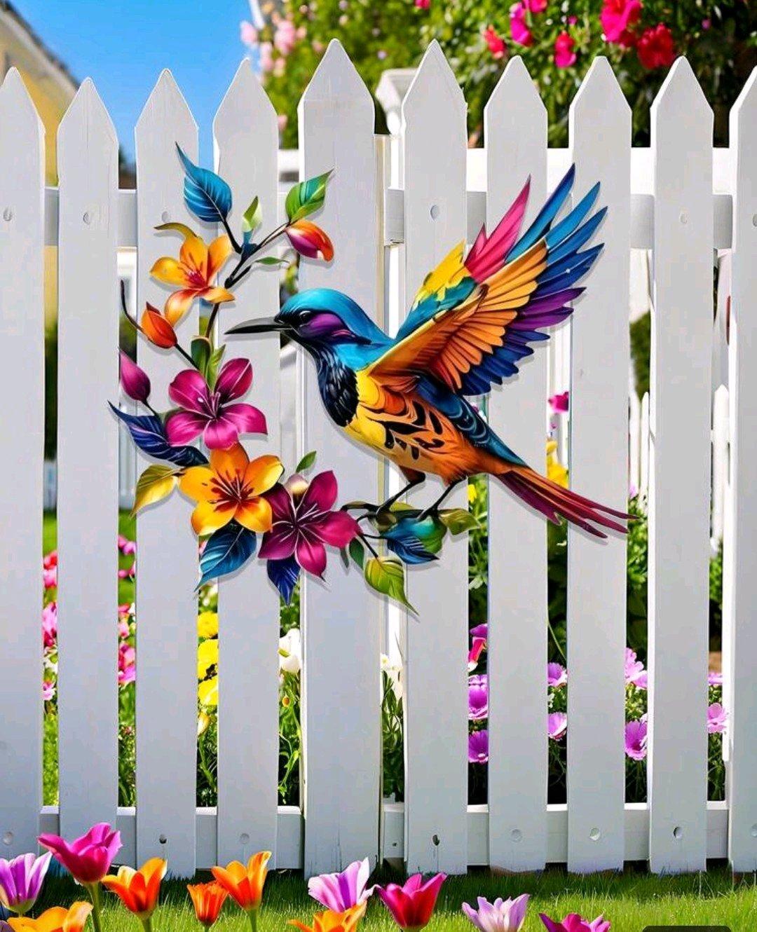 Metal Wall Decor with Bird and Flowers