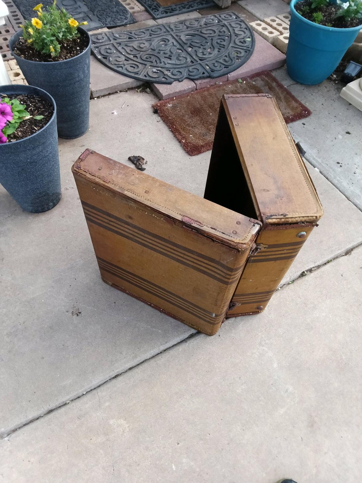 vintage suit case with leather trim