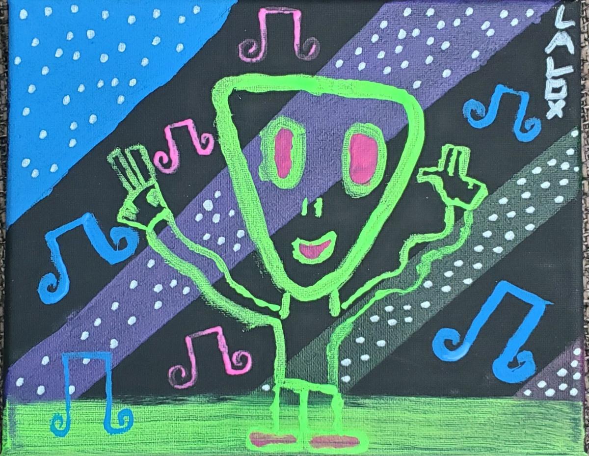 neon acrylic art alien on canvas paint