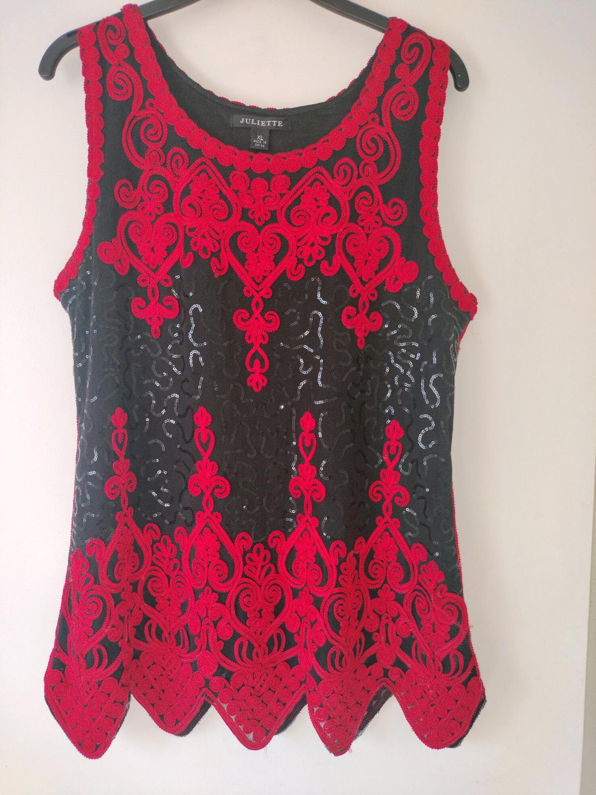 red and black fanck embroidered tank top