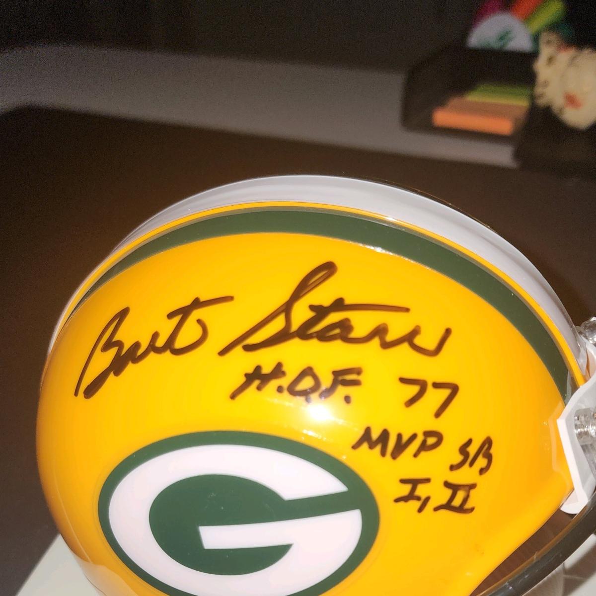 Bart Starr SB I and II MVP autographed mini helmet