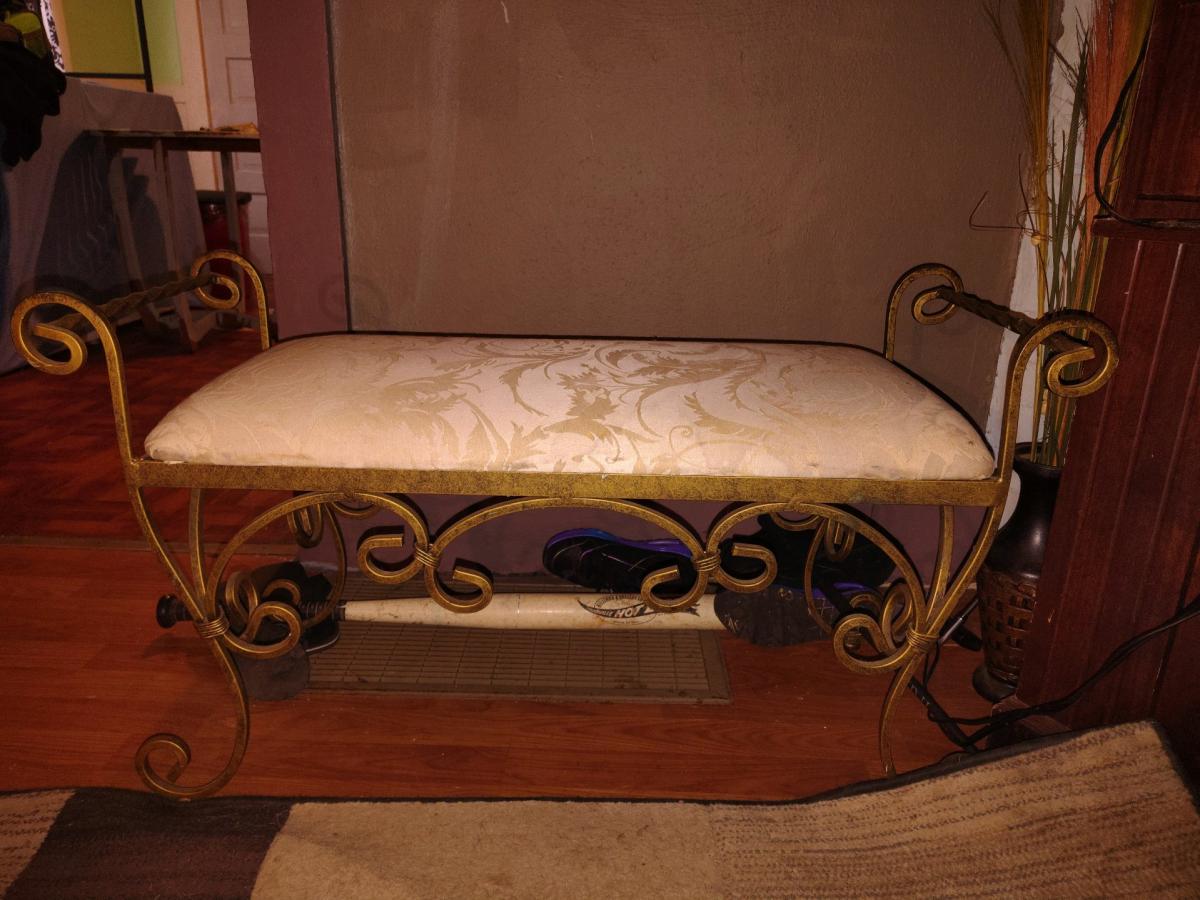 antique wrought iron vanity bench