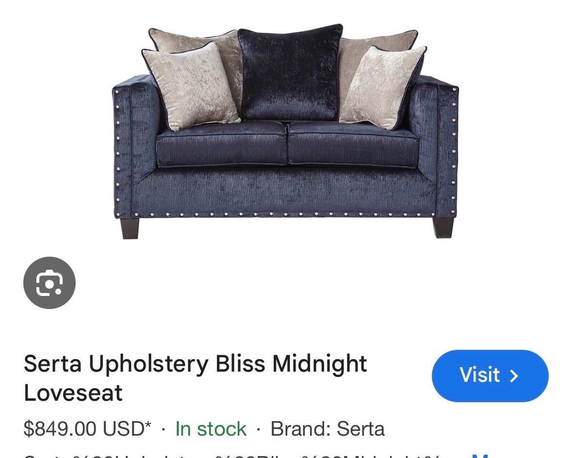 grey and navy loveseat