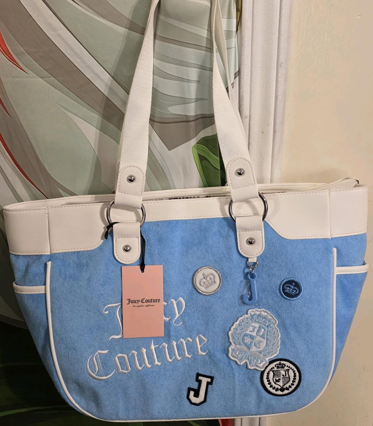 Juicy Couture Girls Rule Tote Blue Gleam Large Y2K Patch Bag