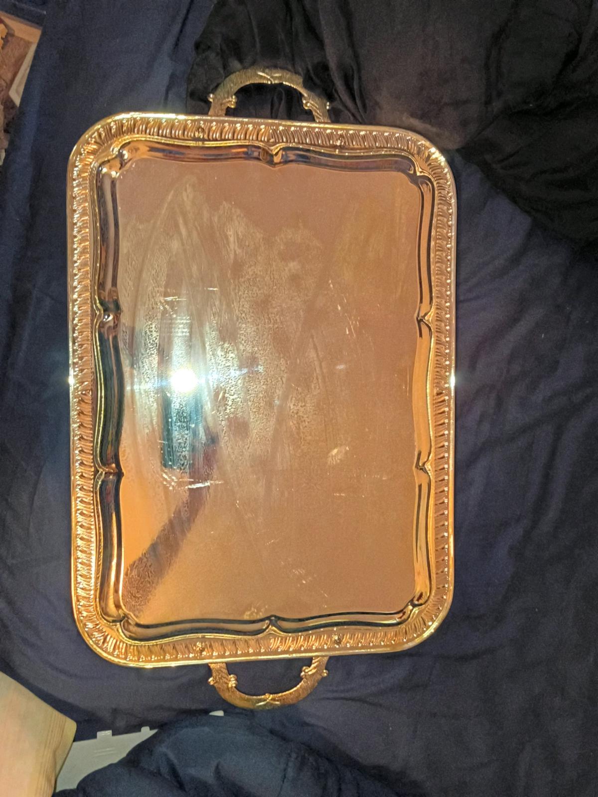 Vintage Silver Plated Serving Tray  Ornate Handled  Footed