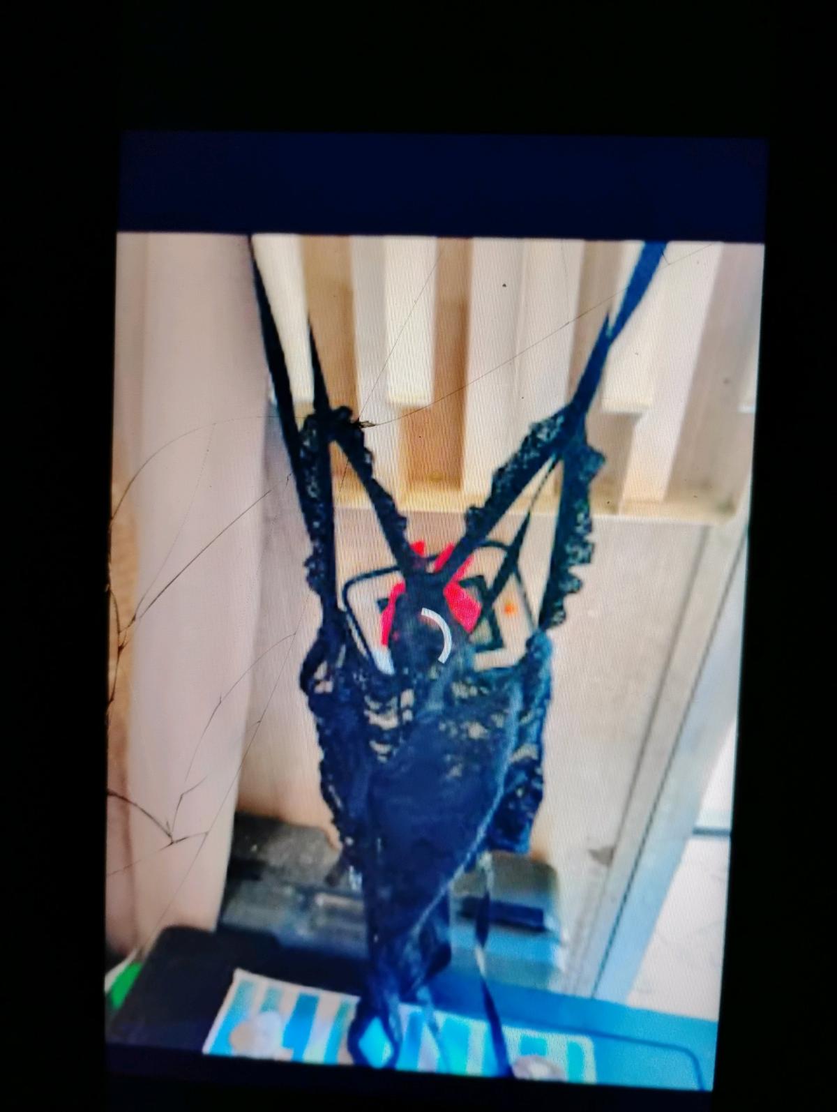 A Sexy Black Red Crotchless Outfit