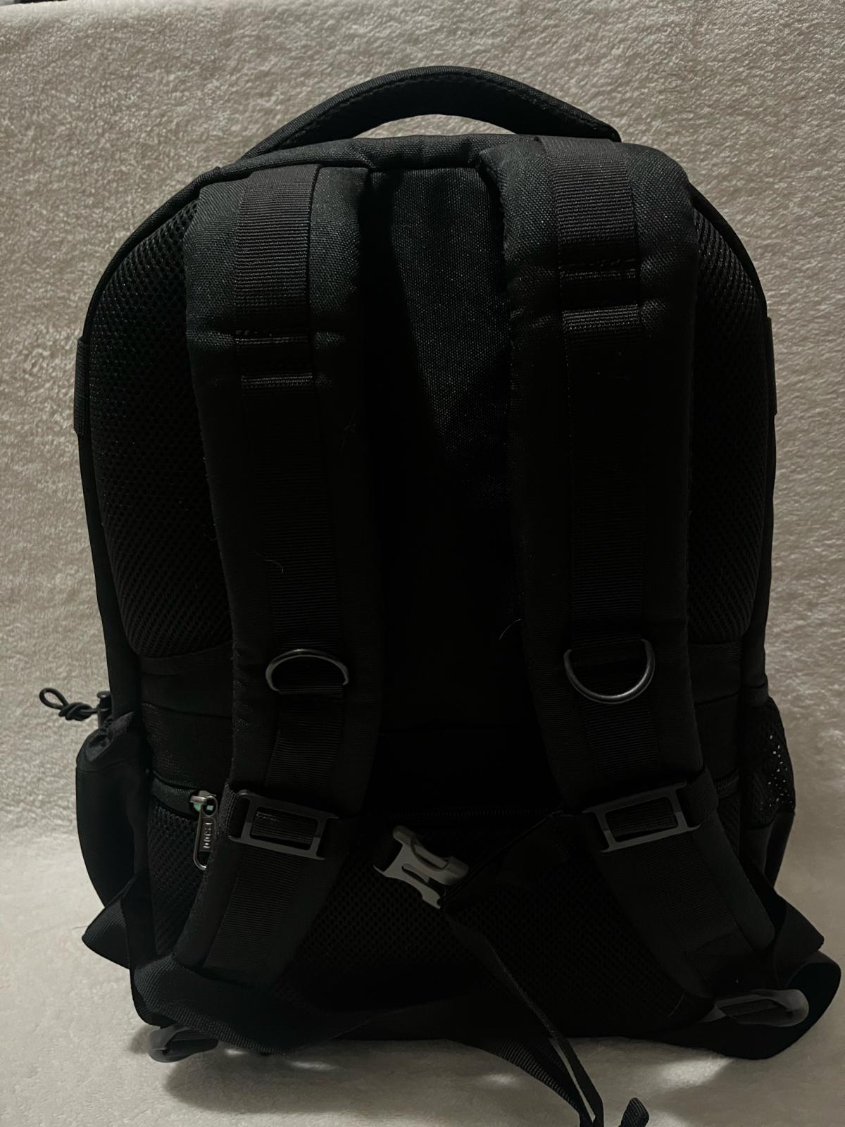 ESDDI black camera backpack with red accents and reflective