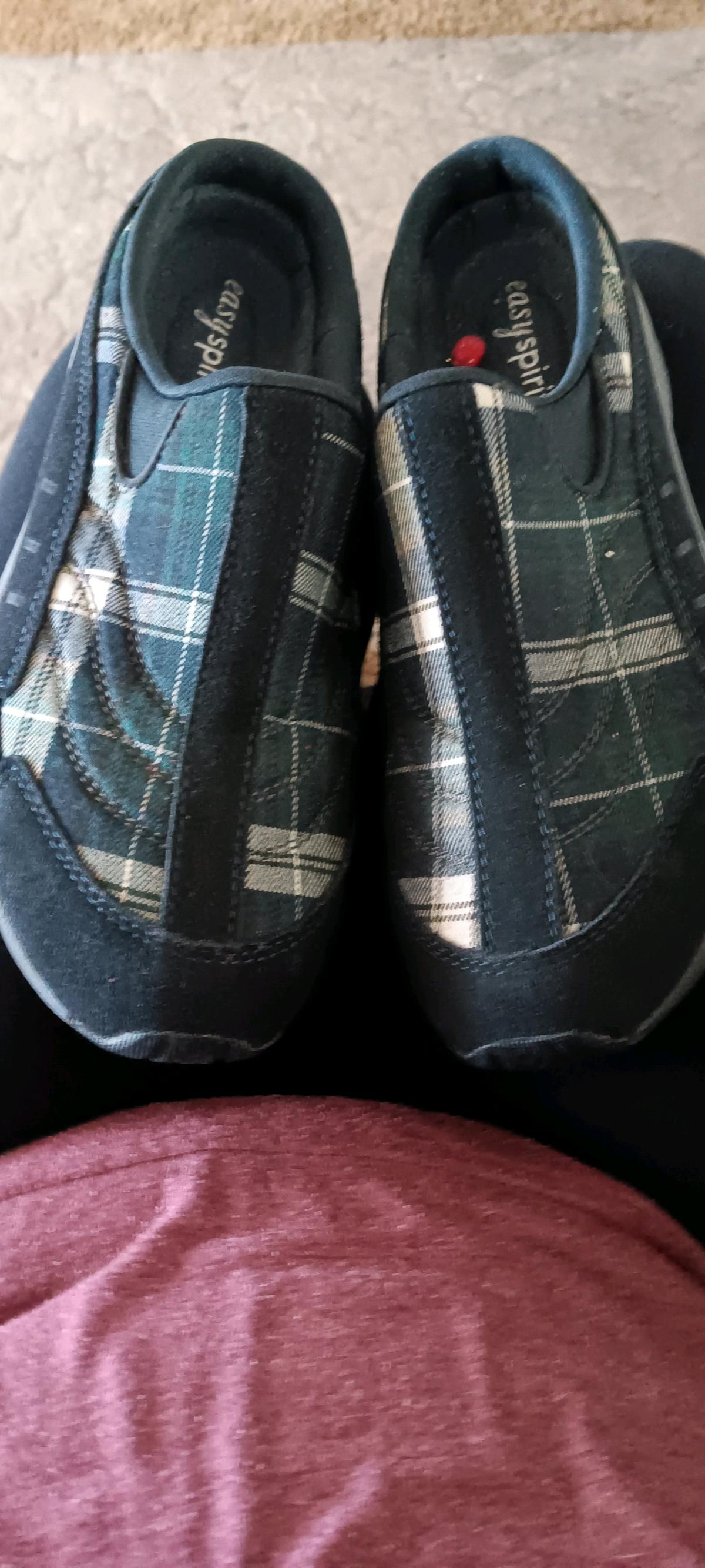blue  black check shoes