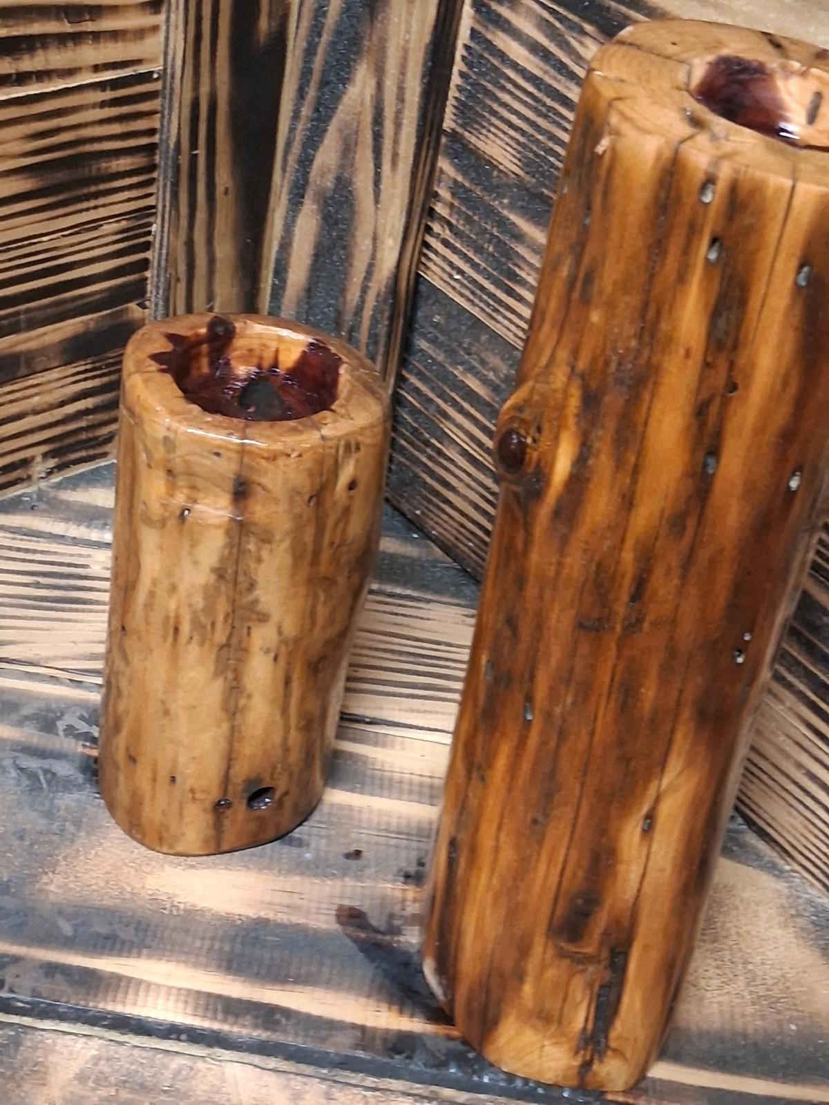handcrafted tea light or candle cedar stand sold in pairs