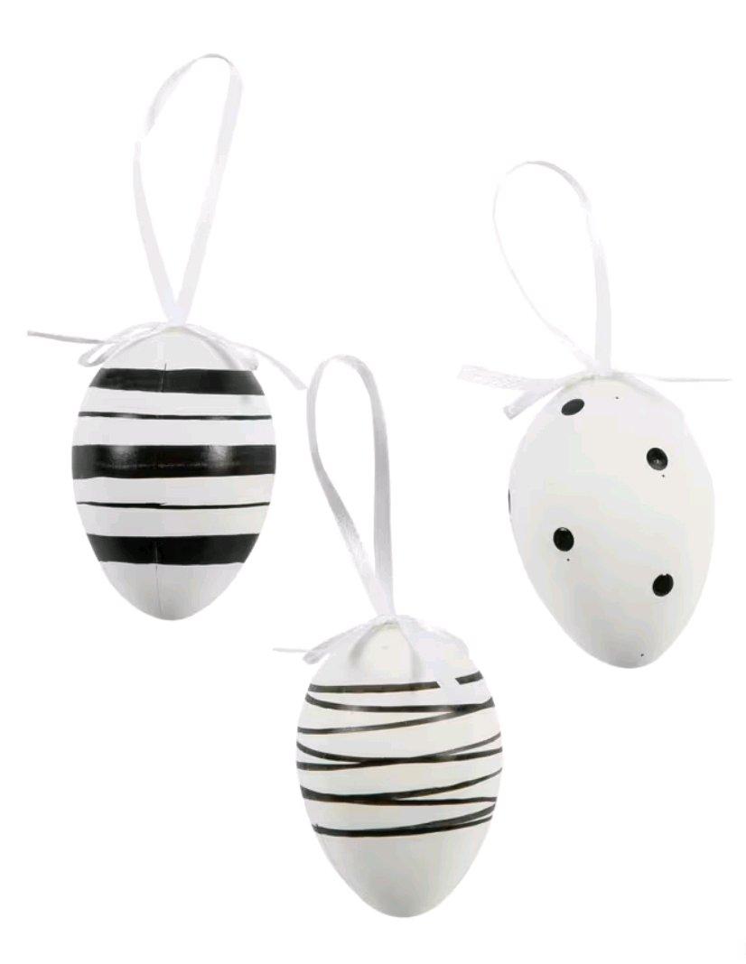 2 14 Black  White Patterned Easter Ornaments  12 Pc