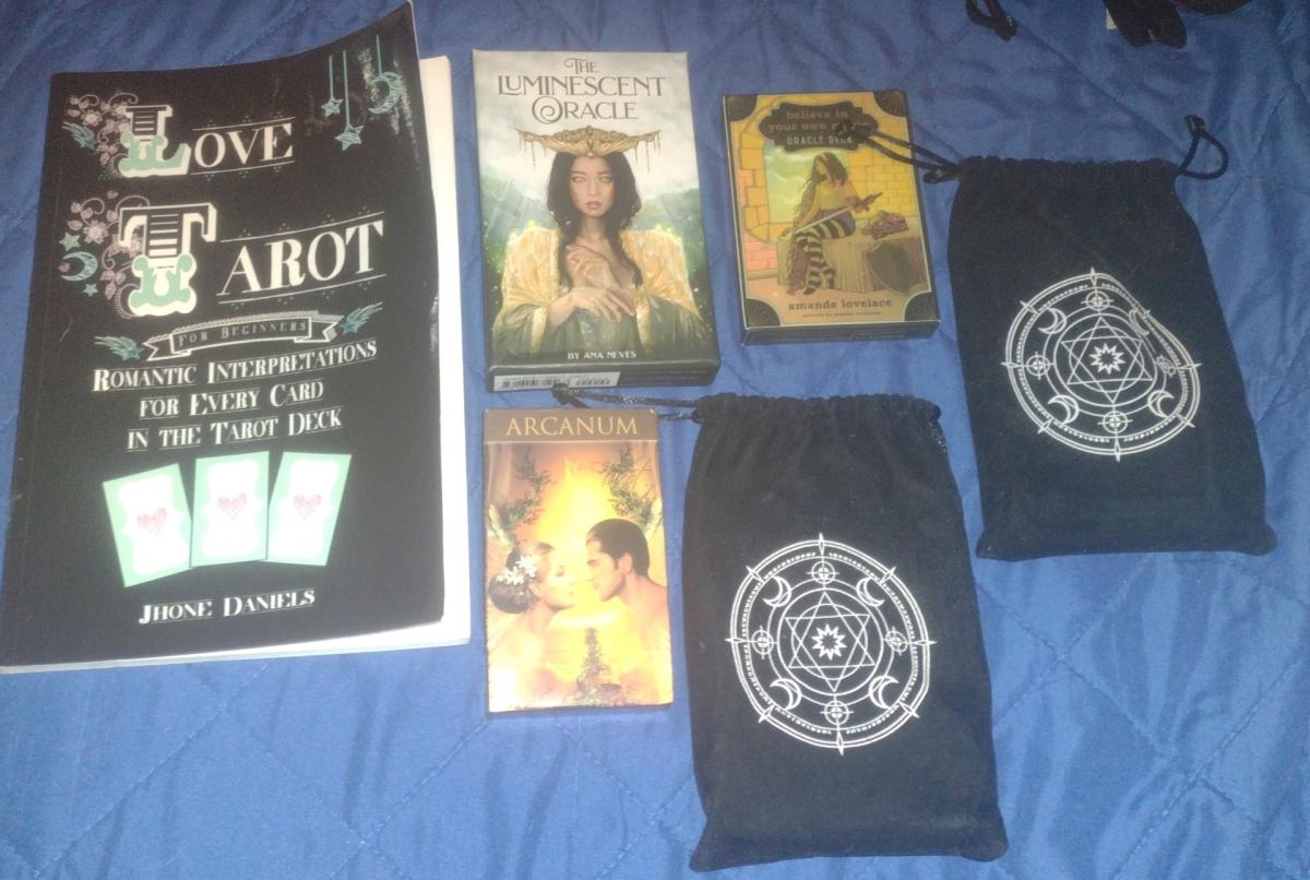 Tarot and Oracle Card Deck Lot with Bags and Love Tarot Book